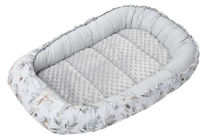 Medi Partners Babynestchen Babynest Set 100x60x15 Kuschelnest 5 teilig herausnehmbarer Einsatz Kokon Nestchen Babys Neugeborene 100% Baumwolle (REH mit Grauem Minky) - Meloni2