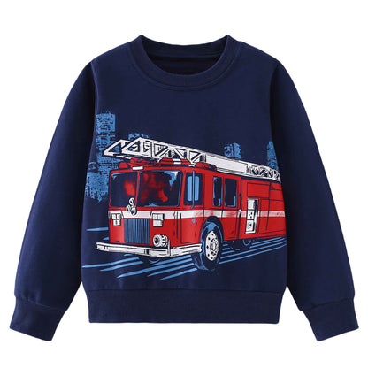 Pilipulu Sweatshirt Boys Kids Pullover Boys Cotton Long Sleeve Shirt Kids Dinosaur Digger Warm Tops 2-7 Years Size 92 98 104 110 116 122