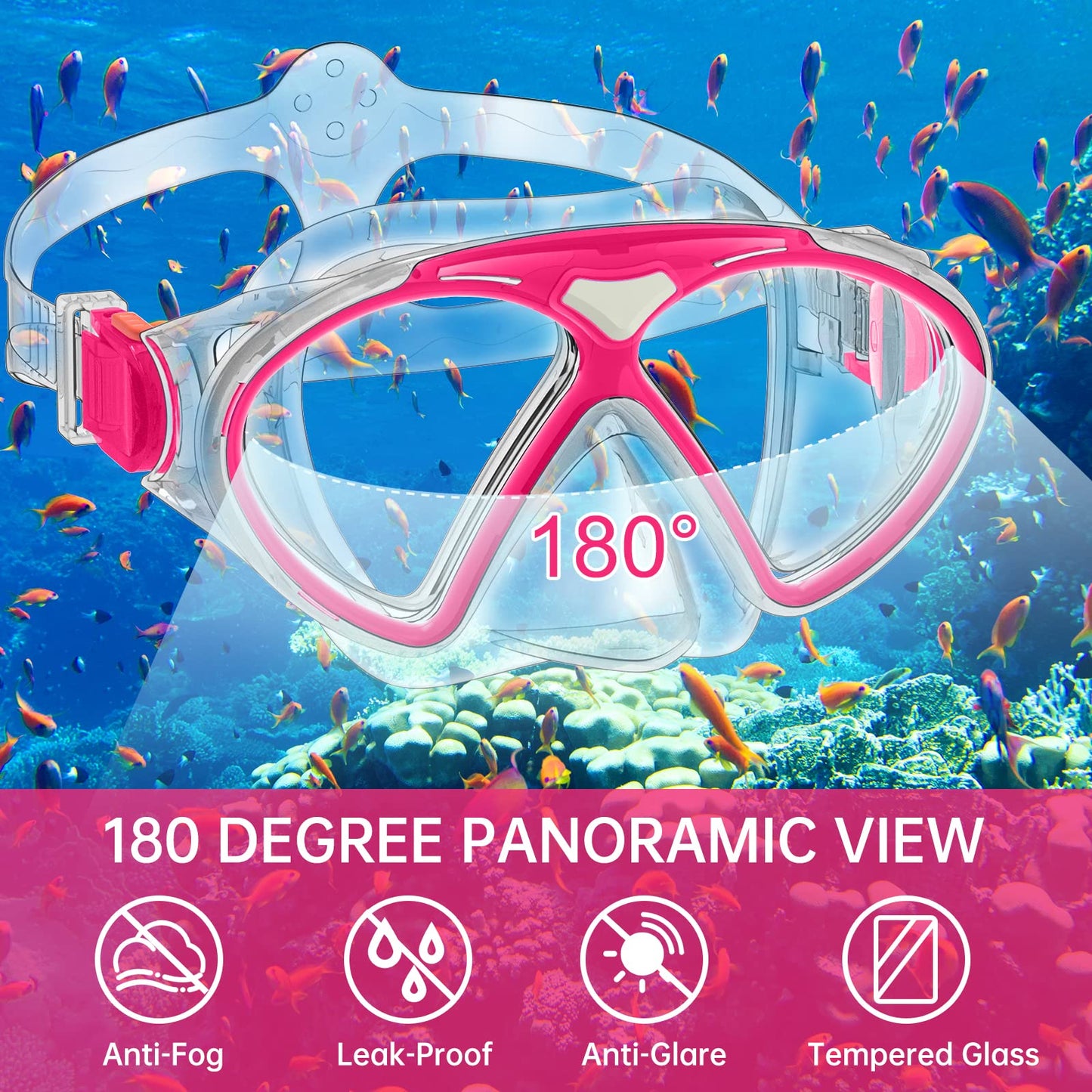 JEMULICE Taucherbrille Kinder, Schwimmbrille Kinder Schnorchelmaske für Jungen Mädchen, Tauchmaske mit Nasenabdeckung 180°Panorama HD Anti Nebel Anti-Leck Schwimmmaske für Kinder 4-16 Jahre
