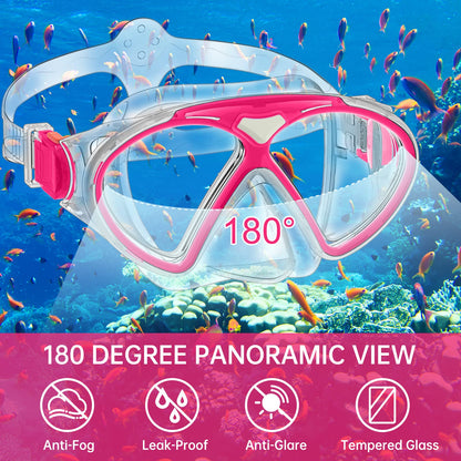 JEMULICE Taucherbrille Kinder, Schwimmbrille Kinder Schnorchelmaske für Jungen Mädchen, Tauchmaske mit Nasenabdeckung 180°Panorama HD Anti Nebel Anti-Leck Schwimmmaske für Kinder 4-16 Jahre