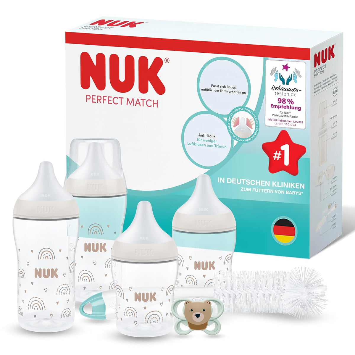 NUK First Choice+ Baby Bottle Starter Set | 0–6 months | 4 bottles with Temperature Control &amp; Bottle Box | Anti-Colic Air System | BPA-free | Disney Winnie the Pooh 