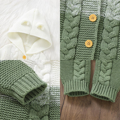 OBEEII Newborn Baby Knitted Romper Jumpsuit with Hood Ear Onesies Pullover Winter Warmer Onesie Bodysuit for Boys Girls