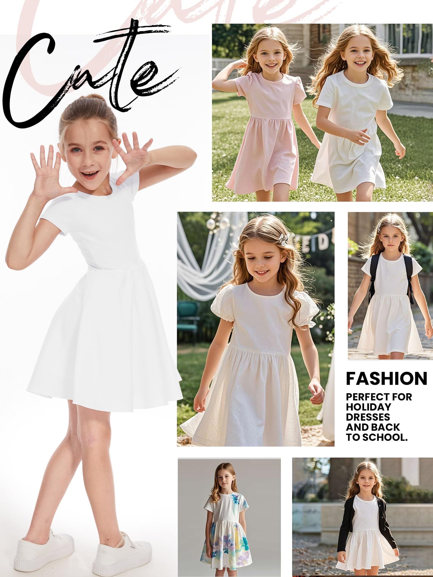 DGSHIRLDJO Mädchen Kurzarm Baumwolle Sommerkleid Einfarbig A-Linie Twirly Skater Kleid Kleider für Mädchen 3-12 Jahre Party Festliche Schule Prinzessin Hochzeit