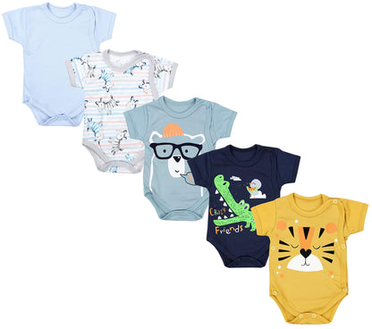 TupTam Baby Body Kurzarm Jungen – Wickelbody Kurzarm aus Baumwolle im 5er Set – OEKO-TEX Zertifiziert