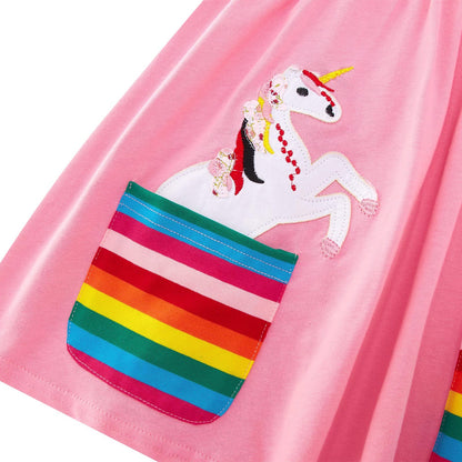 SFreeBo Girls Dresses Unicorn Rainbow Dress Kids Girls Gift Cotton Colourful Dresses for Girls 104 110 116 122 128