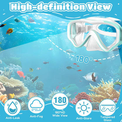 NLMWTI Children's Snorkel Set with 180° Panorama HD Vision, Anti-Fog & Anti-Leakage, Durable Safety Glass, Adjustable Side Straps