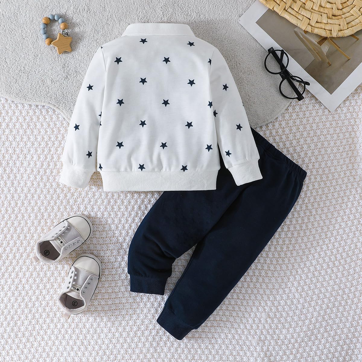 Kleinkind Baby Jungen Kleidung Outfits Langarm Turn-Down Kragen Plain / Checked Sweatshirt und Hose 2 Stück Herbst Winter Trainingsanzug Set