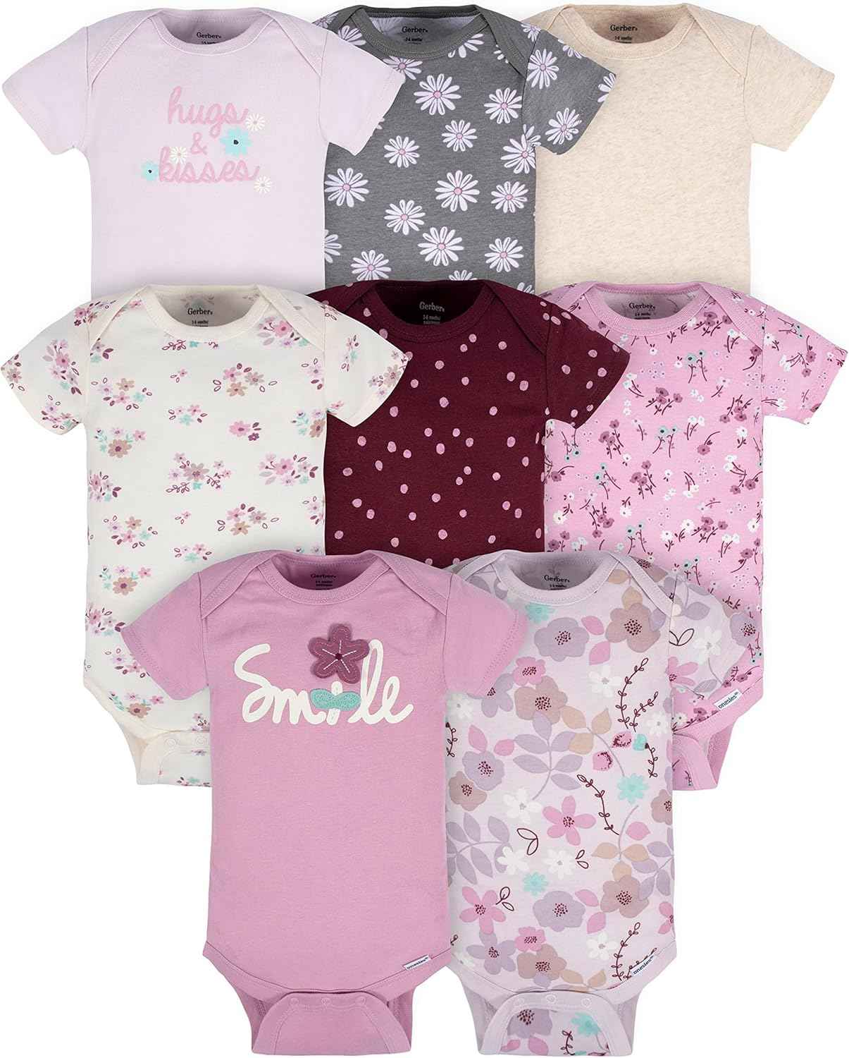 Baby-Mädchen 8er-Pack kurzärmlige Onesies-Bodys, Lavendelgarten, Neugeboren