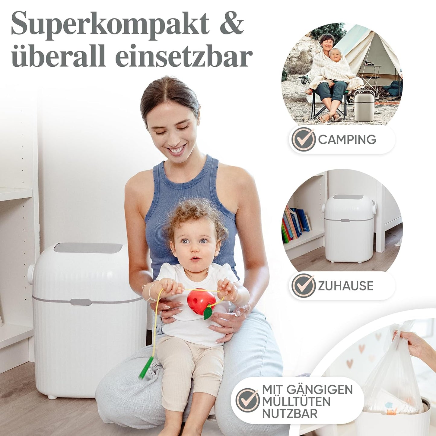 katmare Nappy Bin [Odour-Proof] Small Changing Table Nappy Bin 9 L - Nappy Bin without Cassette Odour-Proof Changing Bin Nappies Baby Accessories Changing Table