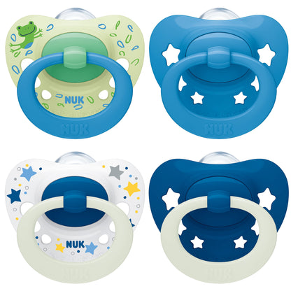 NUK Signature Day & Night Baby Pacifiers | 0-6 Months | Soothes 95% of Babies | BPA Free Silicone Heart-Shaped Pacifier | Glow in the Dark | Hearts | Pack of 4 - Meloni2
