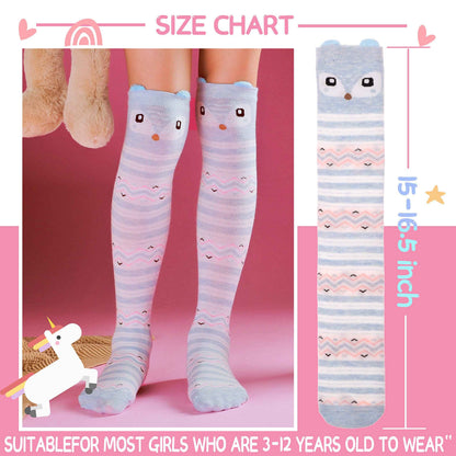 ANTSANG Girls' Knee Socks 6 Pairs for Children Gifts Long Funny Children's Socks Animal Cotton Socks 3-12 Years