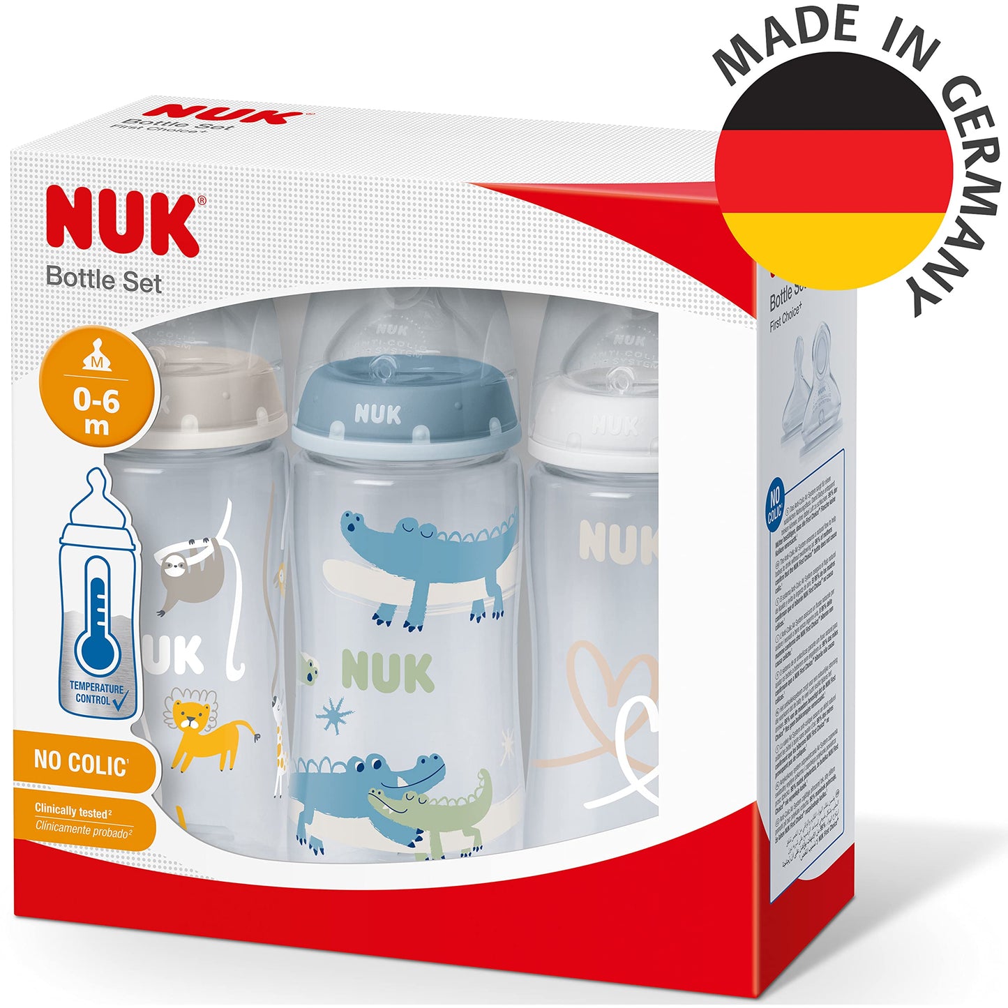NUK Perfect Match Babyflaschenset | Ab 3 Monate | Passt sich dem Baby an | Temperature Control | Anti-Colic | 260 ml | BPA-frei | Silikontrinksauger, Medium | Regenbogen und Herz | 3 Stück - Meloni2
