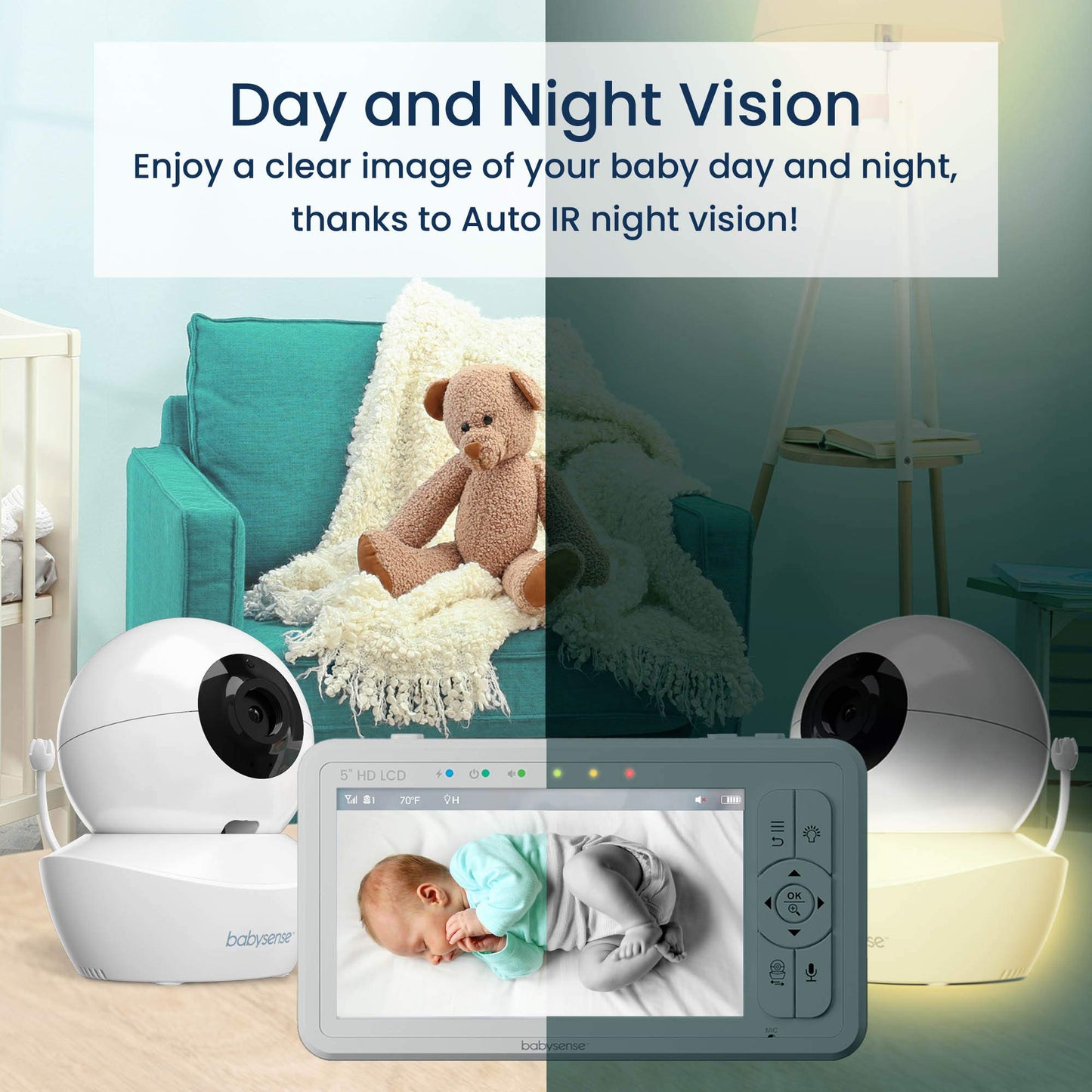 Babysense True Sleep HD Video-Babyphone mit Nachtlichtkamera & Bewegungsmonitor für Babys mit Echtzeit-Warnungen, kontaktlos, 2-in-1, Nur für den Heimgebrauch