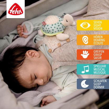 Fehn Mini-Spieluhr Fee – Kuscheltier & Einschlafhilfe: Aufzieh-Spieluhr mit sanfter Melodie „Schwanensee“ beruhigt in jeder Situation – für Babys und Kleinkinder ab 0+ Monaten