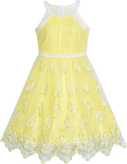 Sunny Fashion Mädchen Kleid Türkis Schmetterling Gestickt Halfter Kleid Party Gr. 104-146