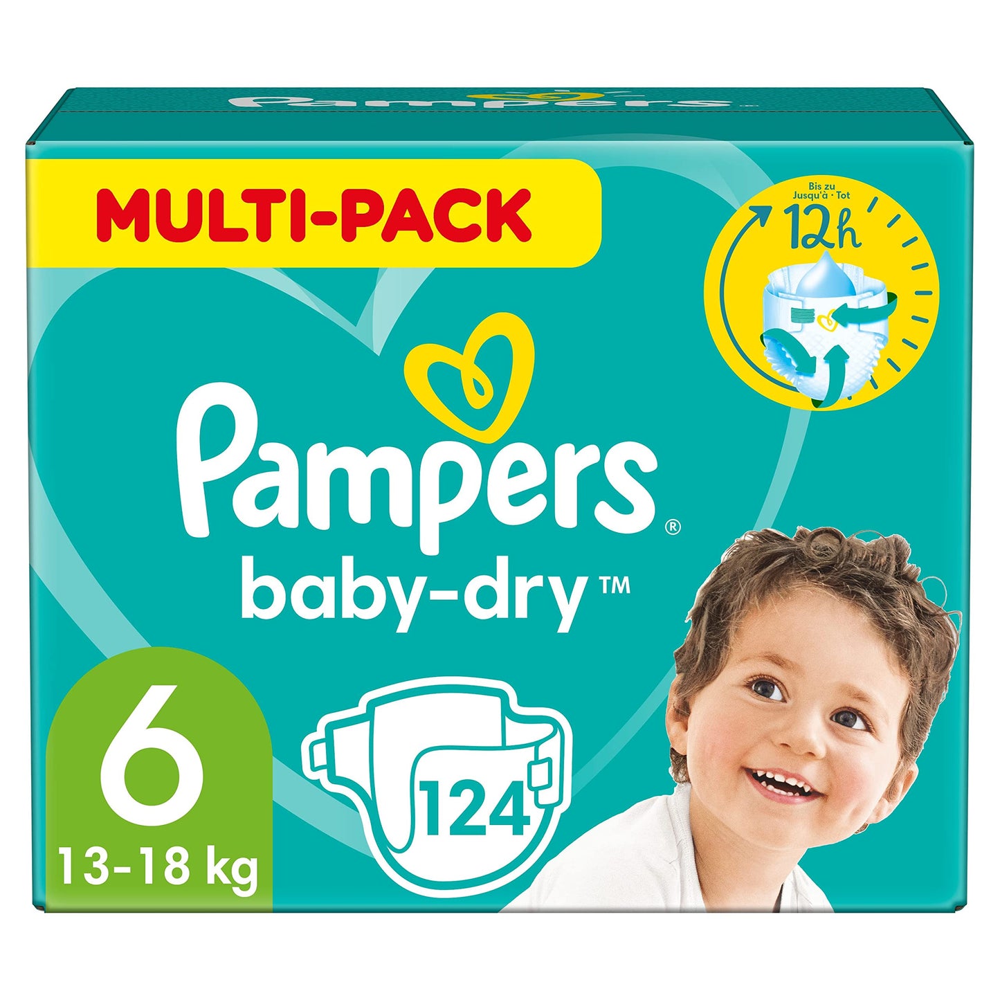 Pampers Baby-Dry Size 3, 222 Nappies, 6 kg - 10 kg, Up to 100% Leak Protection & Comfort All Night