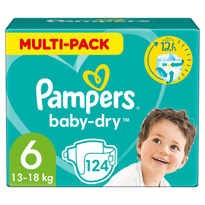 Pampers Baby-Dry Size 3, 222 Nappies, 6 kg - 10 kg, Up to 100% Leak Protection & Comfort All Night