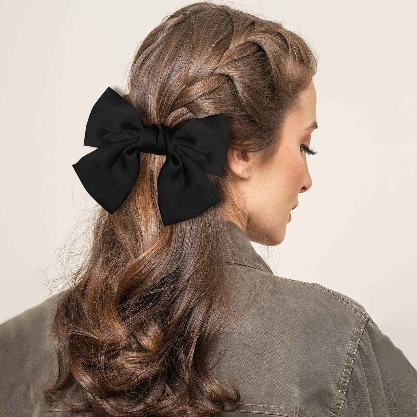 Bow Hair Clip, Pack of 2 Women Hair Bows Large Bow Hair Clip French Hair Clips Girls Hair Clips (Black + White)