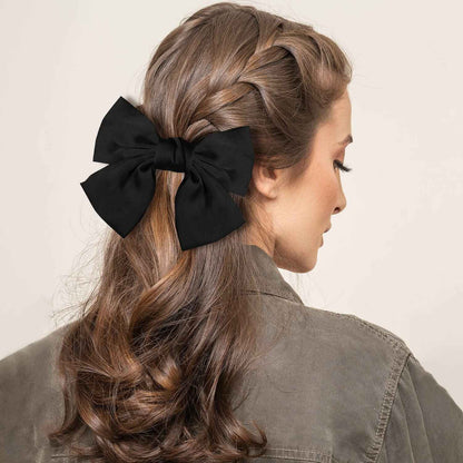 Bow Hair Clip, Pack of 2 Women Hair Bows Large Bow Hair Clip French Hair Clips Girls Hair Clips (Black + White)