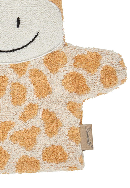 Sterntaler Giraffe Kaya Washcloth - Absorbent Cotton Wash Mitt with Beautiful Selvedges - Cute Embroidery - For Babies and Toddlers - Sand