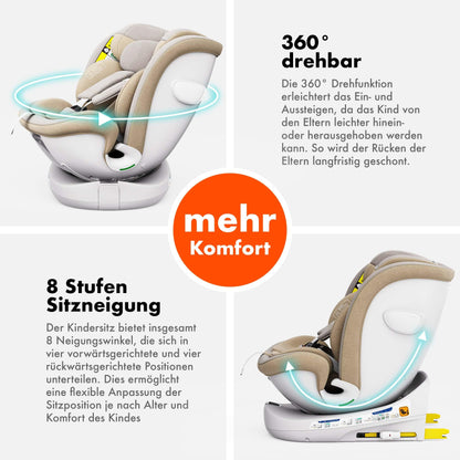 Daliya® Kindersitz ROTAZIONE | I-SIZE 40-150 cm | 8 Pos. | Isofix | (SIP) | Top Tether | 360° | 5 Punkt Gurt | Gruppe 0+ / I/II/III 0-36 KG | Neueste Zulassungs UN ECE Reg. 129 (Beige) - Meloni2