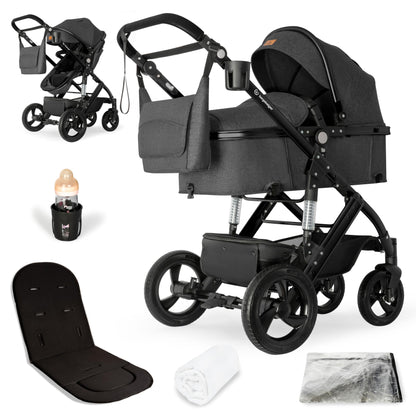 Bergsteiger Nizza 3 in 1 Kinderwagen, Kombikinderwagen Komplettset, Auto-Babyschale & Isofix Station, Babywanne & Buggy Sportsitz inklusive
