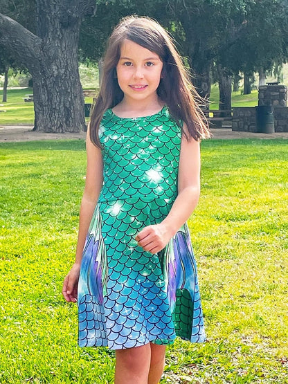kids4ever Mädchen Kleid Ärmellos Sommerkleid Rundhals A-Linie Swing Kleid Meerjungfrau Galaxie Prinzessin Party Geburtstag 4-12 Jahre
