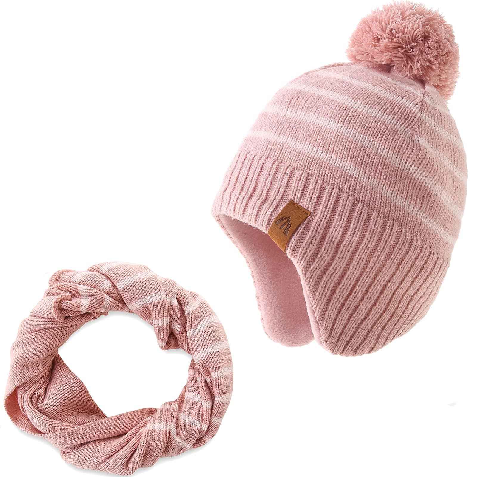 Winter Hat Girls Kids Beanie Earflap Pompom Baby Knitted Hat Girls