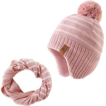 Winter Hat Girls Kids Beanie Earflap Pompom Baby Knitted Hat Girls