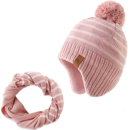 Winter Hat Girls Kids Beanie Earflap Pompom Baby Knitted Hat Girls 