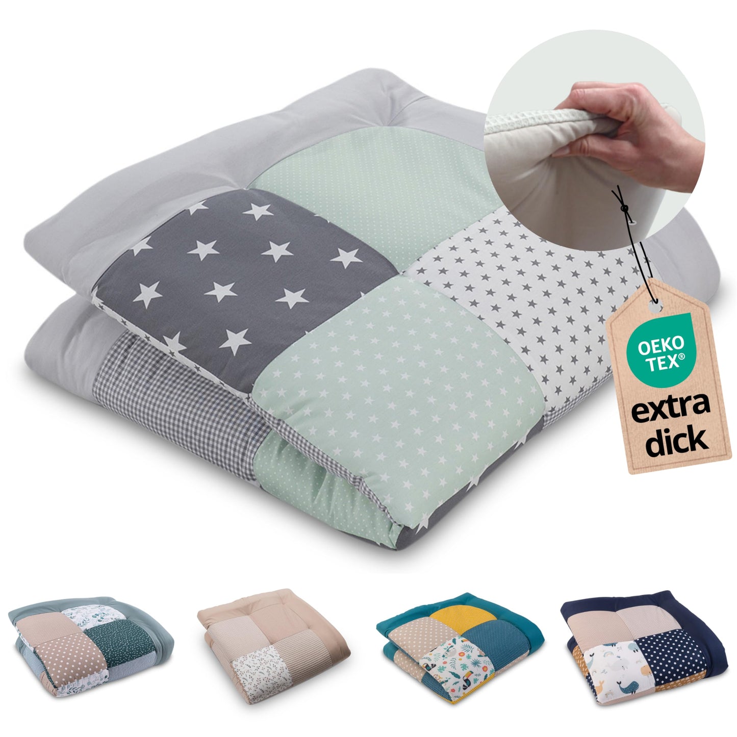 ULLENBOOM Krabbeldecke für Baby 100x100 cm, 100% OEKO-TEX Materialien, Made in EU, Dick & weich gepolstert, Sandblume - ideal als Babydecke, Laufgittereinlage & Spieldecke Baby - Meloni2