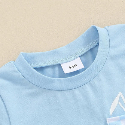 Baby Sommerkleidung Jungen Neugeborene Set Kurzarm Streifen T-Shirt und Casual Hose mit Taschen Sommer 2Pcs Outfits Kleinkind Bekleidungsset
