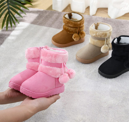 Children's Warm Lined Snow Boots, Girls' Winter Shoes, Baby Non-Slip Boots, Toddler Shoes, Soft Soles, Slip-On Boots
