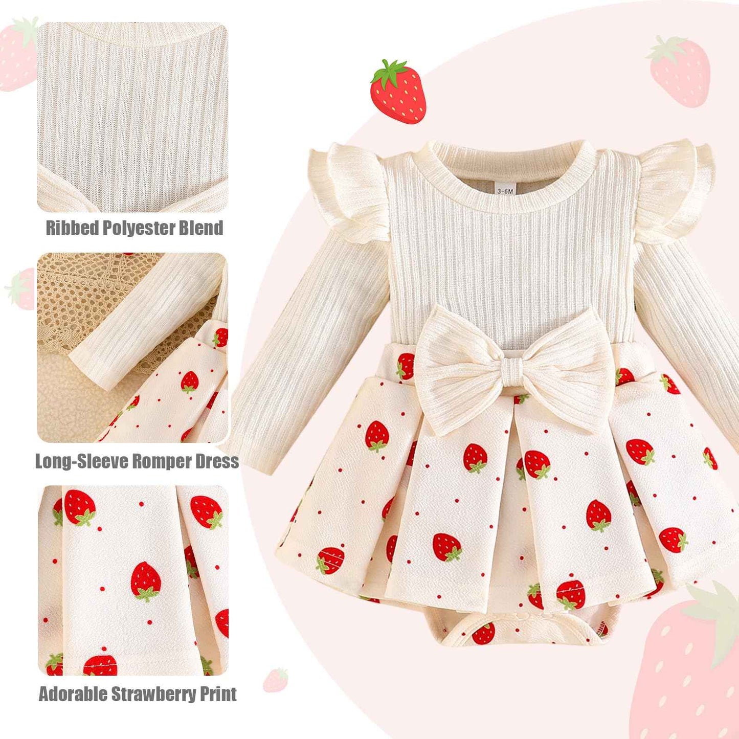 Winmany Strawberry Baby Girls Bodysuit with Sock Bow Headband Newborn Long Sleeve Bodysuit Autumn Winter Spring Jumpsuit Photography Props Clothes