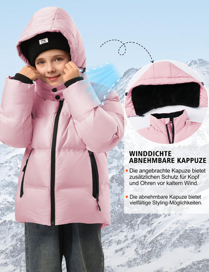 Winter Jacke Jungen Mädchen Kinder Jacke Warm Gefüttert Puffer Jacken Kinder Jacken Winter mit abnehmbarer Kapuze Wandern Jacke