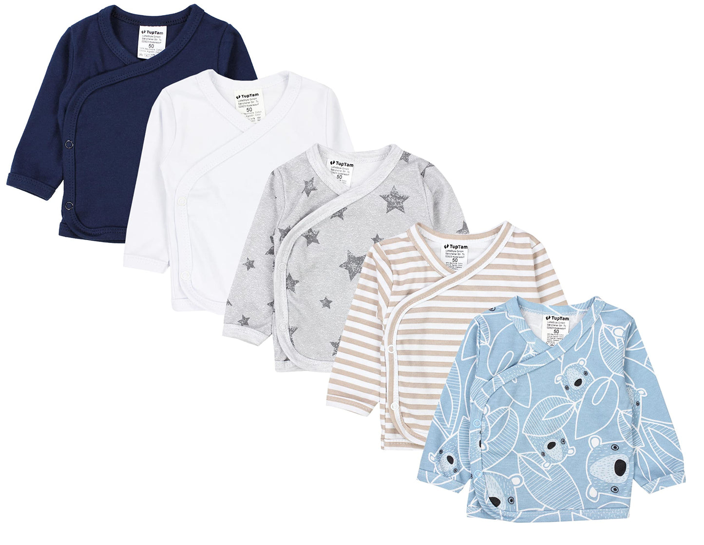 TupTam Baby Jungen Langarm Wickelshirt Baumwolle 5er Set