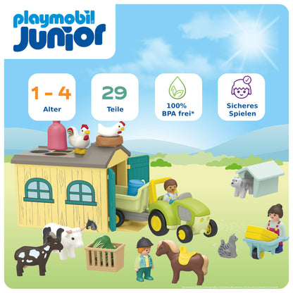 PLAYMOBIL JUNIOR | Tierpension mit Futterspender | nachhaltiges Spielzeug aus biobasierten Kunststoffen | für Kinder ab 1 Jahr | 71690