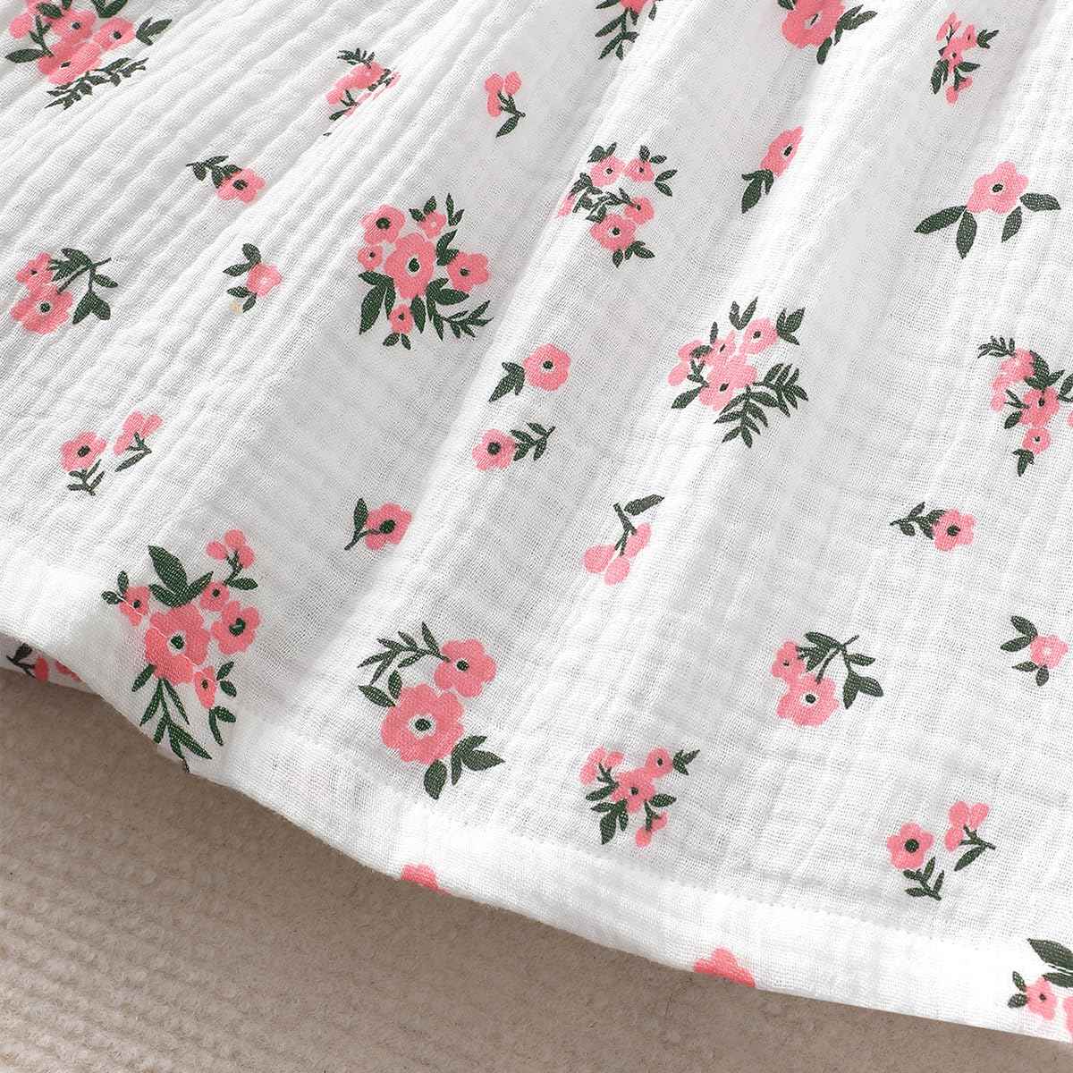 Kleinkind Baby Mädchen Sommer Kleid Outfit Rüschenärmel Herz/Blumenmuster Boho Kleider Niedliches Baby Sommerkleid mit Hut