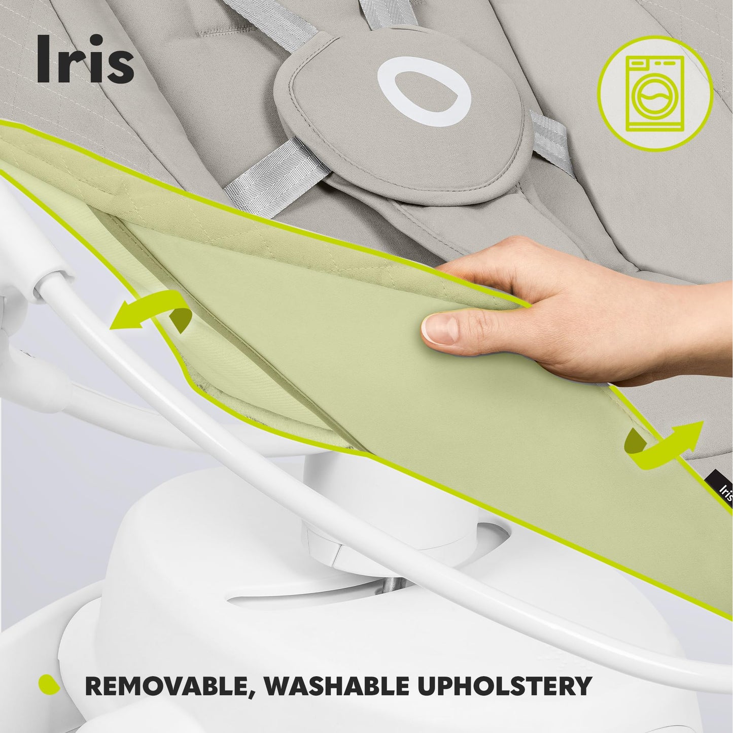 LIONELO Iris Electric Baby Rocker 360° Rotatable for Babies up to 9 kg Adjustable Backrest, 5 Weighing Speeds, Non-Slip Safety Belt, 12 Melodies Hanger with Toy Remote Control