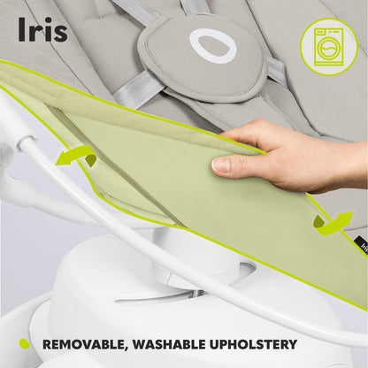 LIONELO Iris Electric Baby Rocker 360° Rotatable for Babies up to 9 kg Adjustable Backrest, 5 Weighing Speeds, Non-Slip Safety Belt, 12 Melodies Hanger with Toy Remote Control