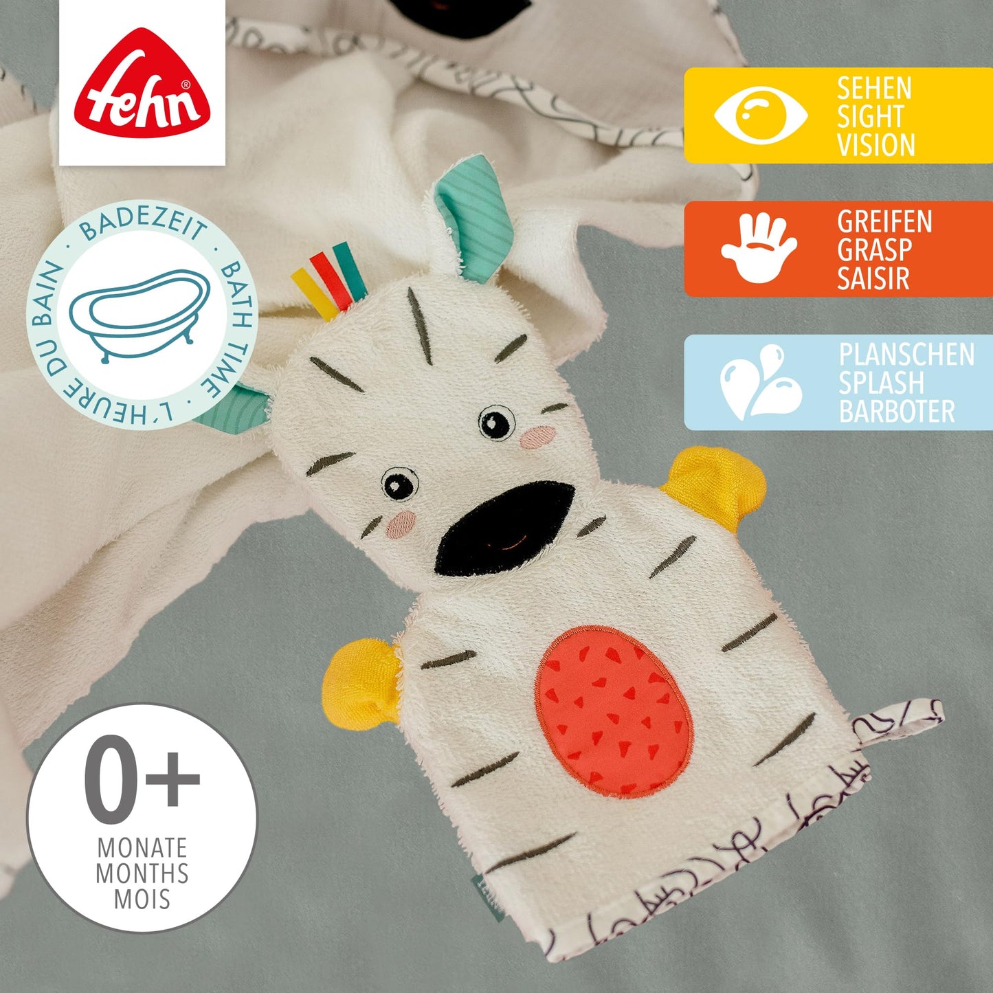 Fehn Waschlappen Lama - Waschhandschuh mit Tiermotiv - Badewannenspielzeug für fröhlichen Badespaß - Babywaschlappen für die Badewanne - weicher Handtuchfrottee für Babys und Kinder ab 0+ Monaten