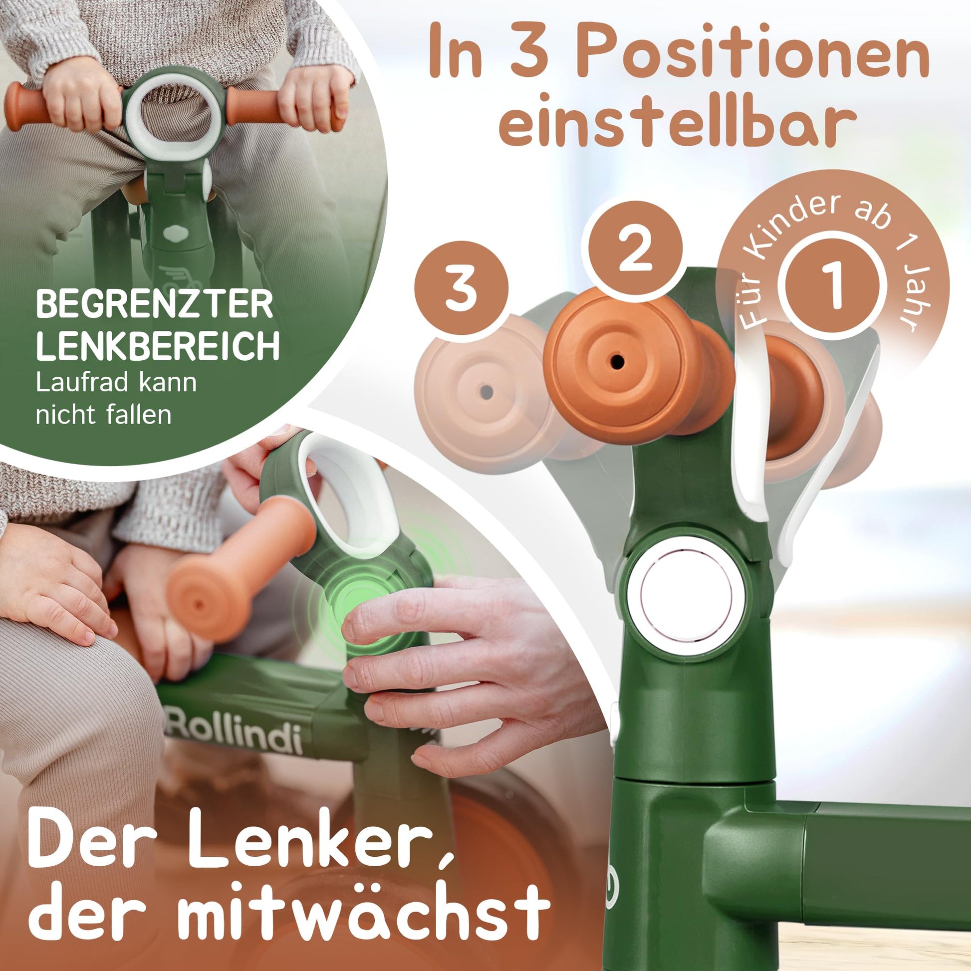 Rollindi Kinder Laufrad ab 1 Jahr [Mitwachsend] Kippsicher Leicht Lauflernrad Baby Fahrrad Rutschauto Jungen und Mädchen von 12-36 Monate | Neues Modell, Blau - Meloni2