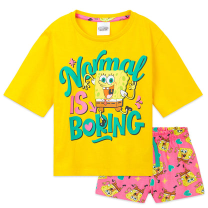 SPONGEBOB SQUAREPANTS Pyjama Kinder Teenager Weiche Mädchen Schlafanzug Kurz Sommer Lounge Set Geschenk für Mädchen