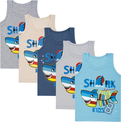 LOREZA ® 5 Pack Jungen Unterhemden aus Baumwolle Tank Top Unterwäsche Knaben