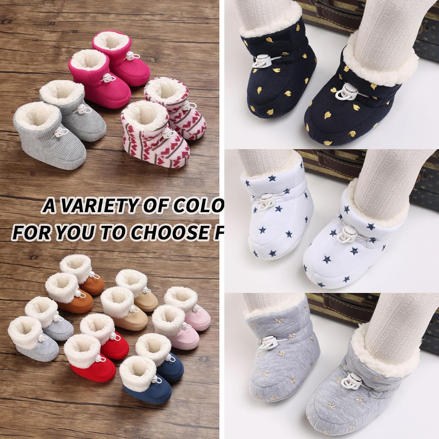 Baby Winter Shoes Warm Baby Shoes Winter Non-Slip Adjustable Newborn Snow Shoes First Walking Shoes Lined Thermal Fleece Crawling Shoes Slippers Winter Boots 0-18 Months 