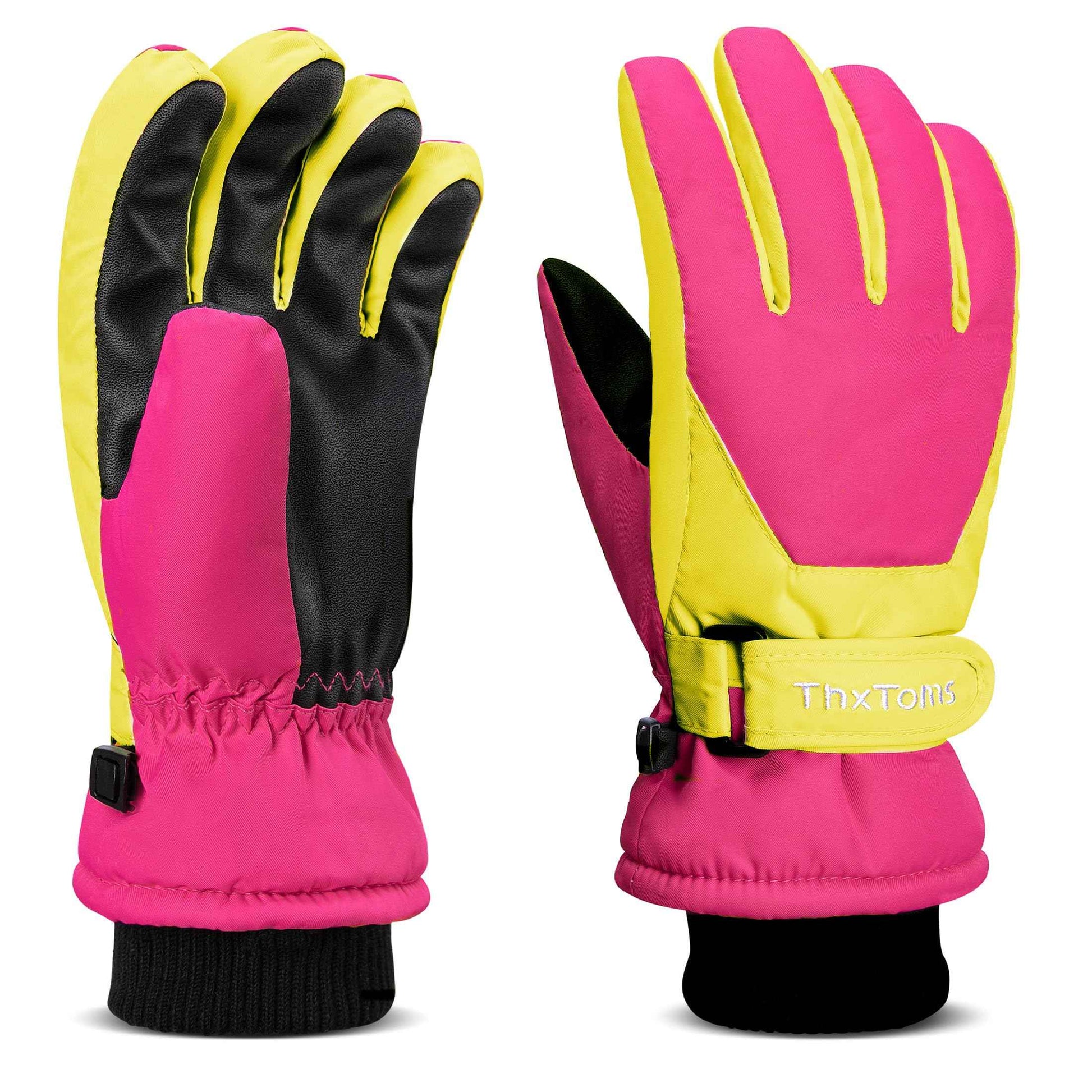 ThxToms Children's Ski Gloves, Winter Snow Ski Gloves, -15°C, Windproof, Waterproof, Warm, PU Thickened Cold Weather, Outdoor Sports, Snowboarding, Skiing, Bike, for Boys and Girls aged 3-13 Years Old