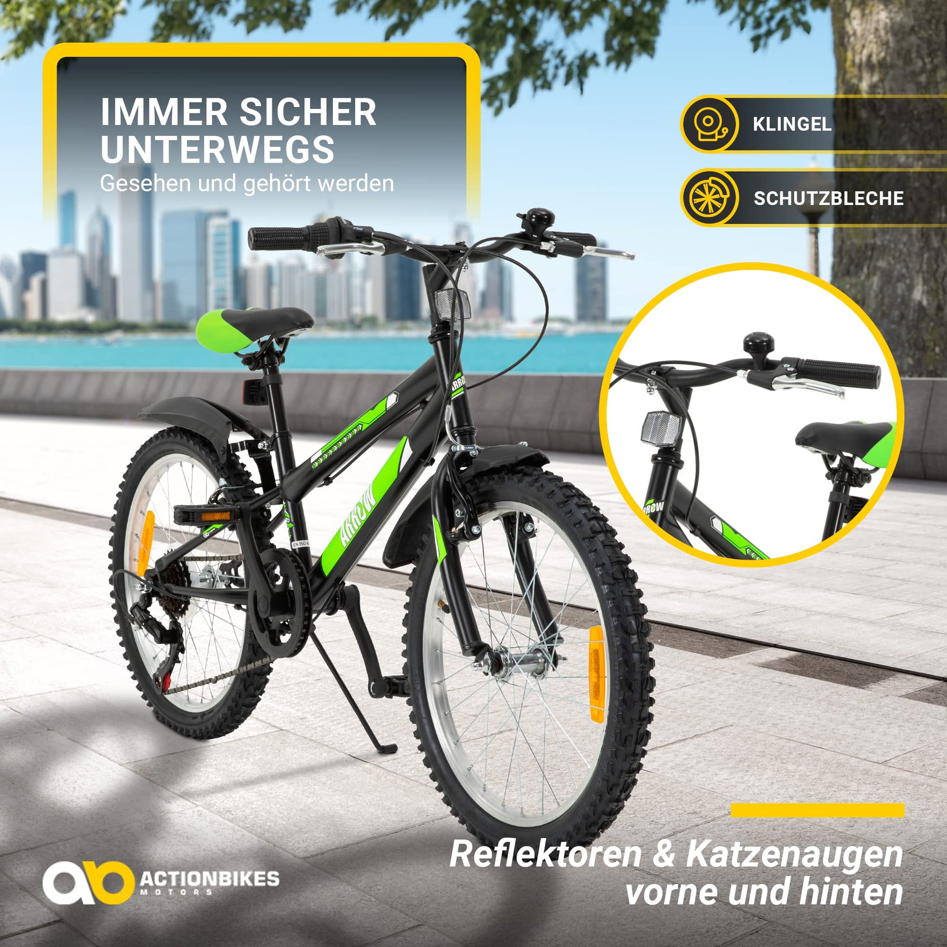 Actionbikes Kinderfahrrad Arrow | 20 Zoll 24 Zoll - V-Brake Bremsen - Fahrrad für Kinder von 6-12 Jahren - Schutzblech v. / h - Kinder Fahrrad für Mädchen & Jungen - Fahrräder - Bicycle - Kinderrad - Meloni2