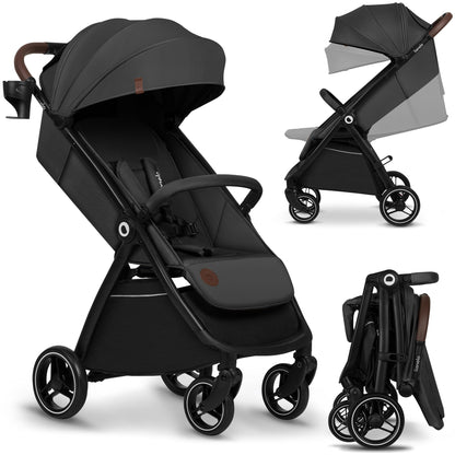 LIONELO INGRID Kinderwagen bis 22 kg von 6 Monaten bis 4 Jahren Große 360° schwenkbare Räder Volle Federung Einhändig zusammenklappbar Verstellbare Rückenlehne und Fußstütze Großes XXL-Verdeck