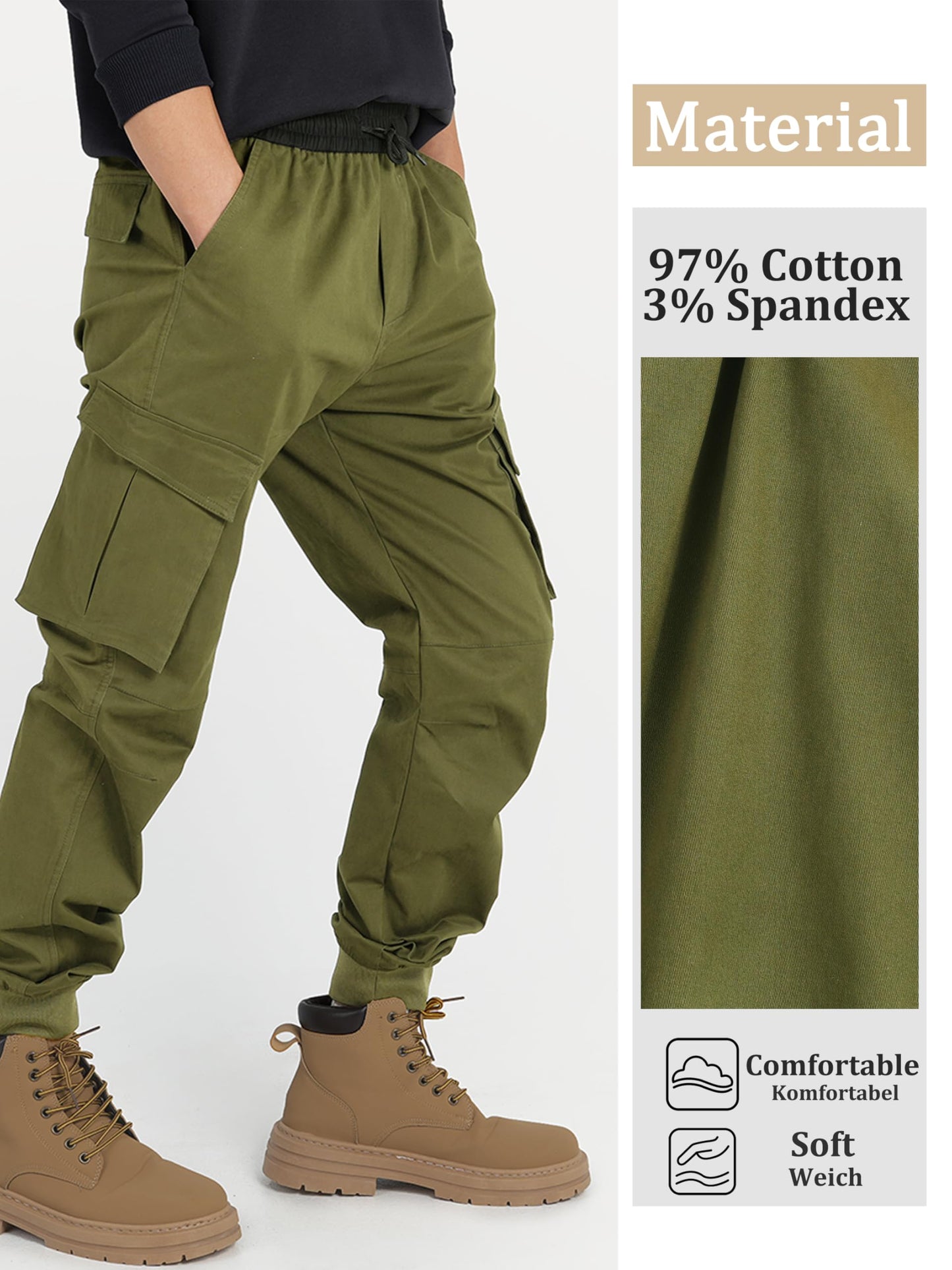 CAMLAKEE Jungen Jogger Hose aus Twil Cargohose mit elastischem Bund