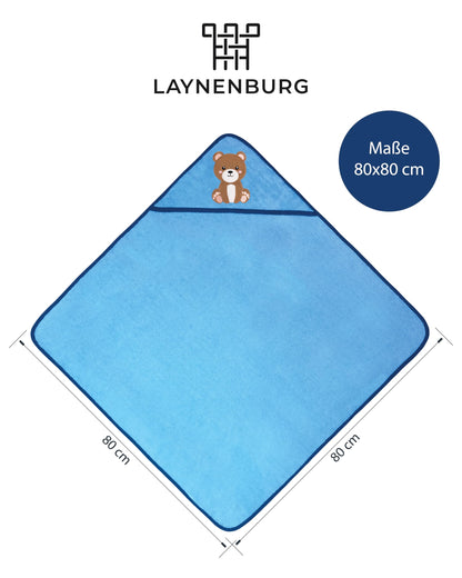 LAYNENBURG Premium Kapuzenhandtuch Baby - Badehandtuch aus 100% Baumwolle - Oeko TEX - Handtuch mit Kapuze für Neugeborene & Kinder - Badetuch, Babyhandtuch Mädchen, Jungen (Waschbär 80 x 80cm)